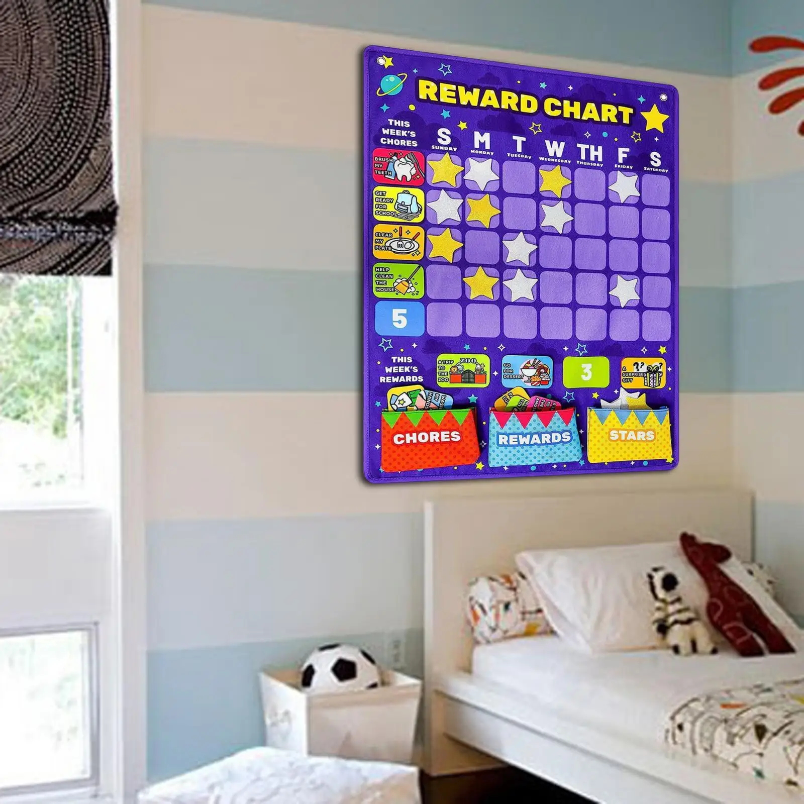 Behavior Chart for Kids at Home Responsibility Training, Vivid Color, Felt Star Reward Chart Toddlers Chore Chart