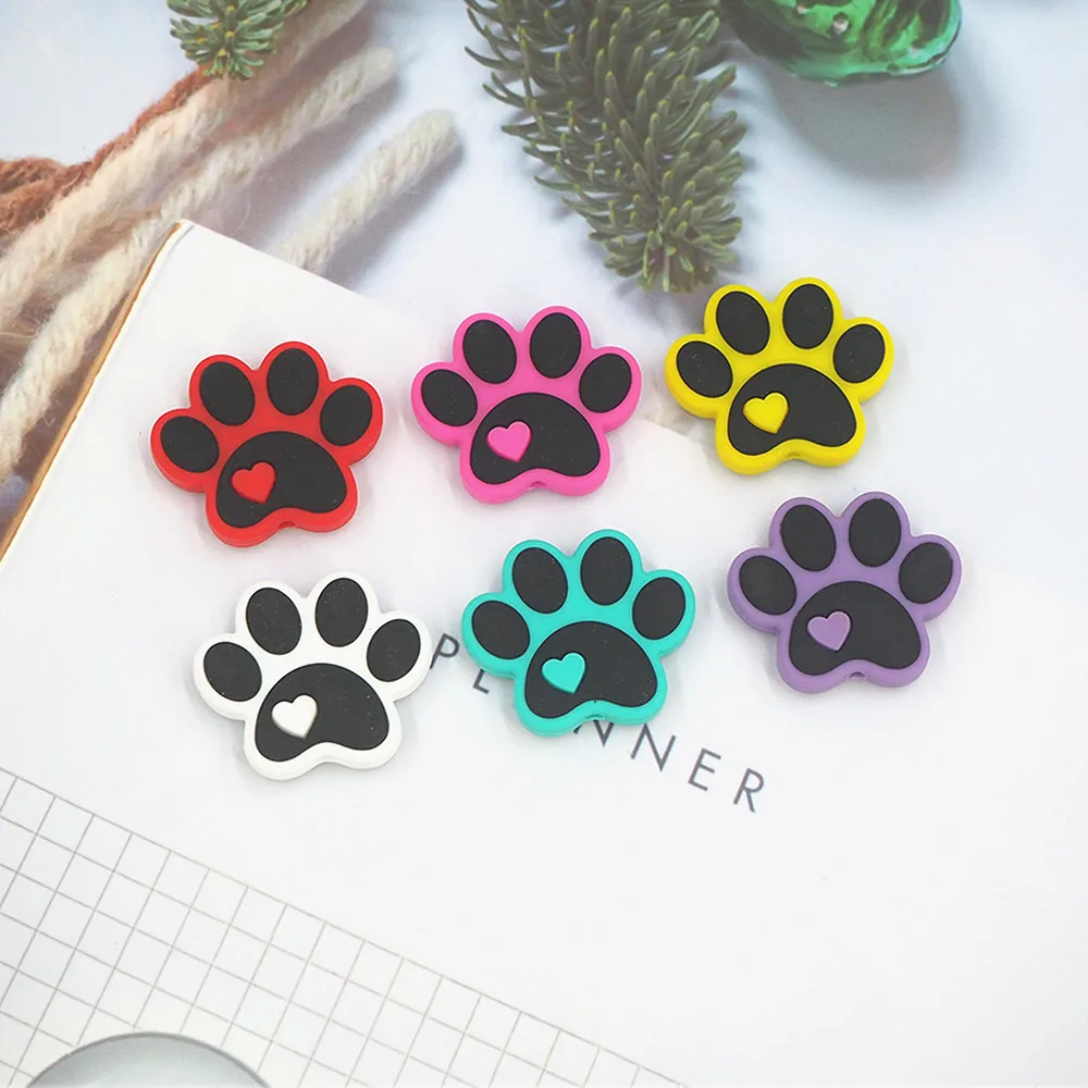 Chenkai 50PCS Cartoon Dog Paw Beads Silicone Charms Focal Beads For Beadable Pens Christmas Character Beads For Pacifier Chain