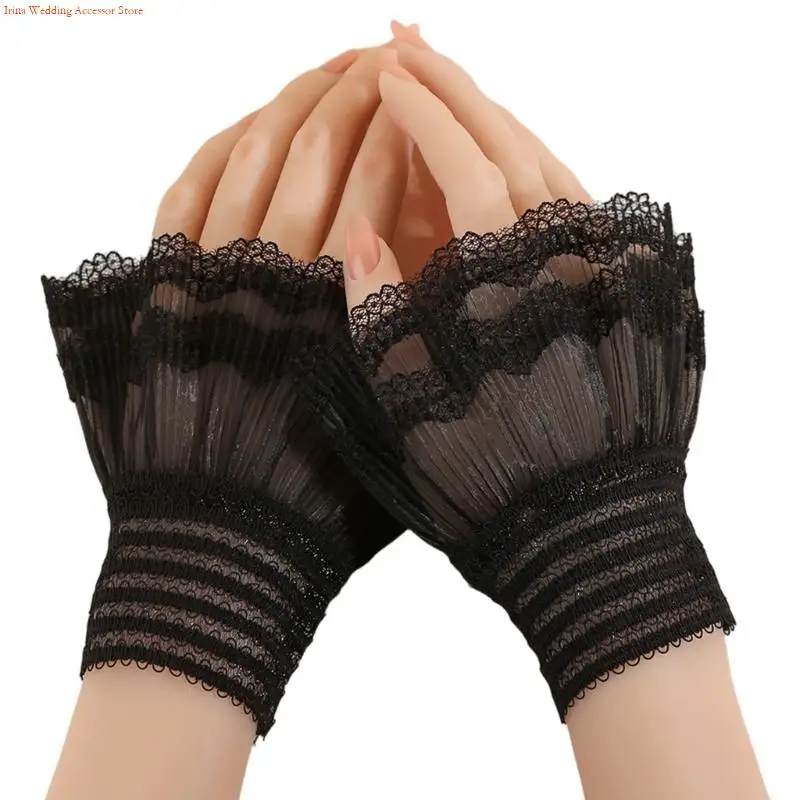 

G92D Lolitas Sheer Gloves Hand Sleeves Fingerless Gloves Layered Ruffle Wrist Cuffs