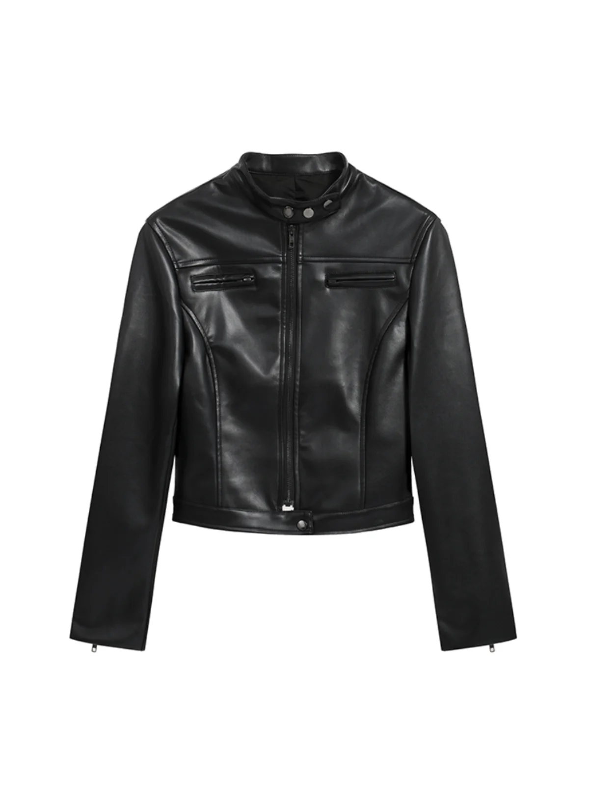 Classico americano retrò Bla Cool Girl Biker Jaet Capispalla da donna Lungo Sve ort Lunghezza Slim Fit Pelle PU irt
