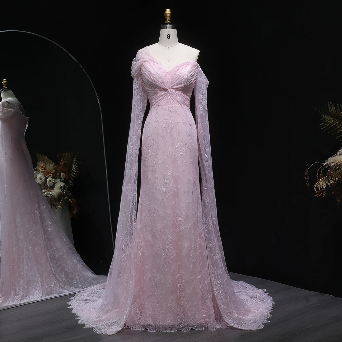 Sharon Said Spitzen-Meerjungfrauenkleid in Lila mit Kurzen Ärmeln, Arabisches Damen-Hochzeitskleid SF055, Maßanfertigung – Detail 26