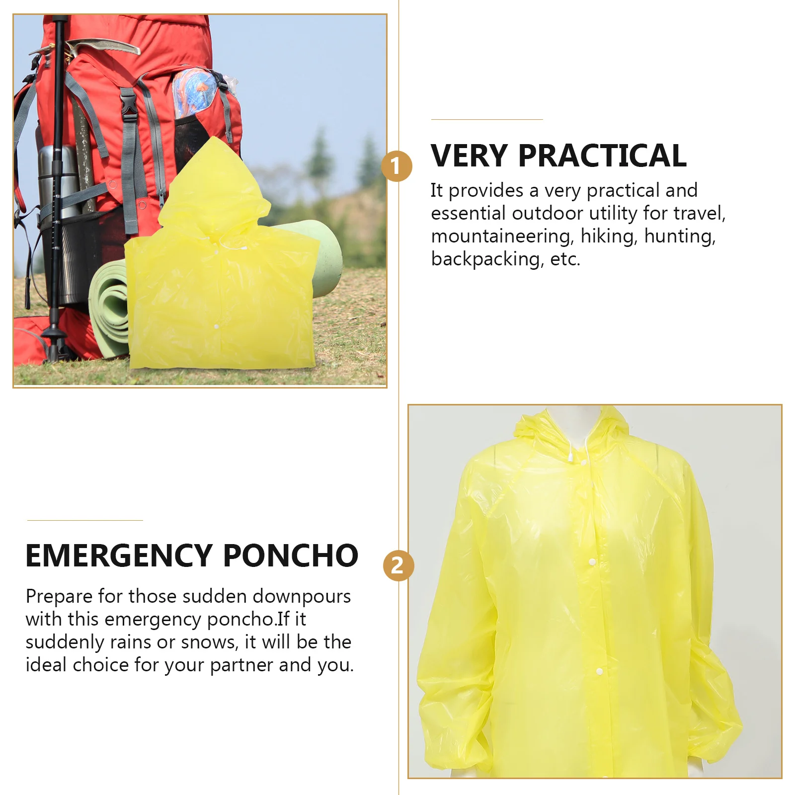 

3Pcs Quick Dry Hooded Rain Ponchos Waterproof Tear Proof Outdoor Hiking Emergency Backpack Raincoat Adults Raincoat