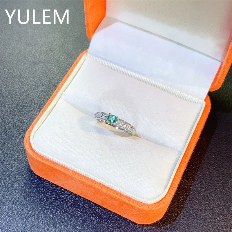 YULEM Jewelry Classic Emerald Engagement Ring for Woman 3x4mm Natural Emerald Ring 925 Silver Emerald Jewelry