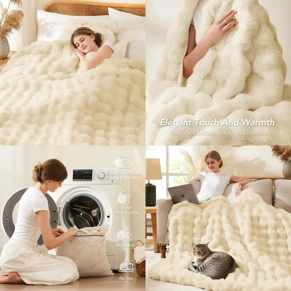 

Queen Size Plush Rabbit Fur-Like Blanket: 90" x 90" Luxurious Soft and Thick Throw for Couch, Bed, and Sofa - Cozy and Plush Bub