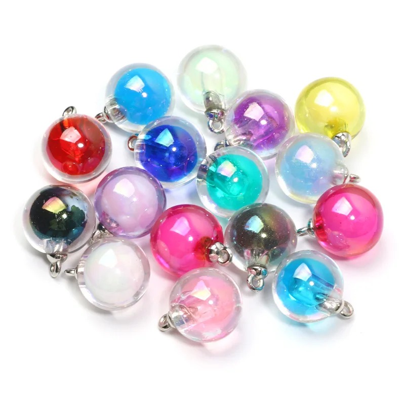 10 Stück glänzende ABS-Acryl-Anhänger gemischte kleine Kugel-Charms für Schmuckherstellung, DIY-Ohrringe, Halskette, Zubehör, handgefertigt, 20 x 16 mm