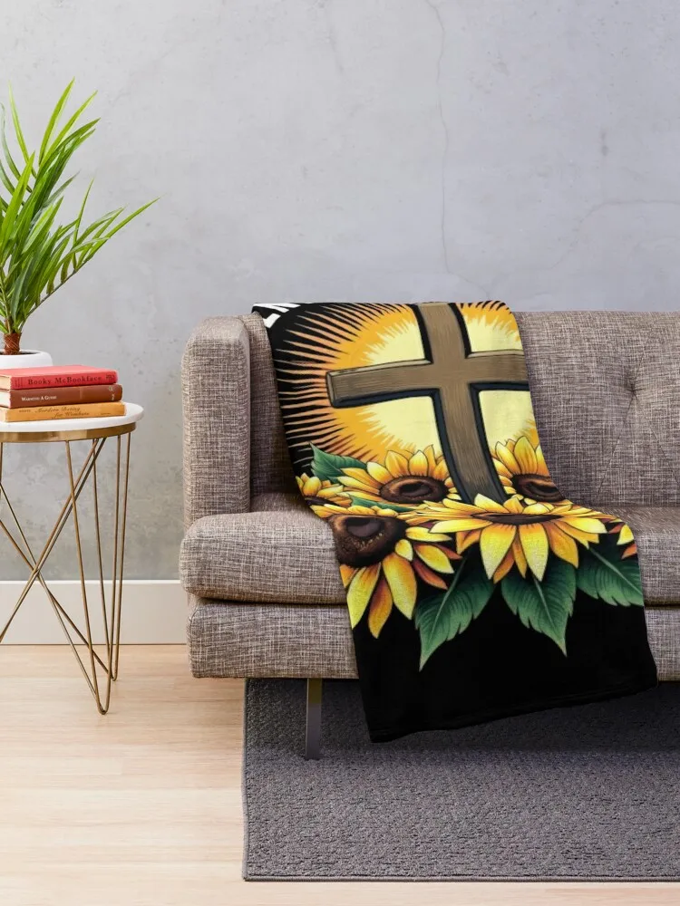 I Identify as a Child of God Cross Sunflower Christian Faith Throw Blanket blankets ands Weighted Hair sofa bed Blankets