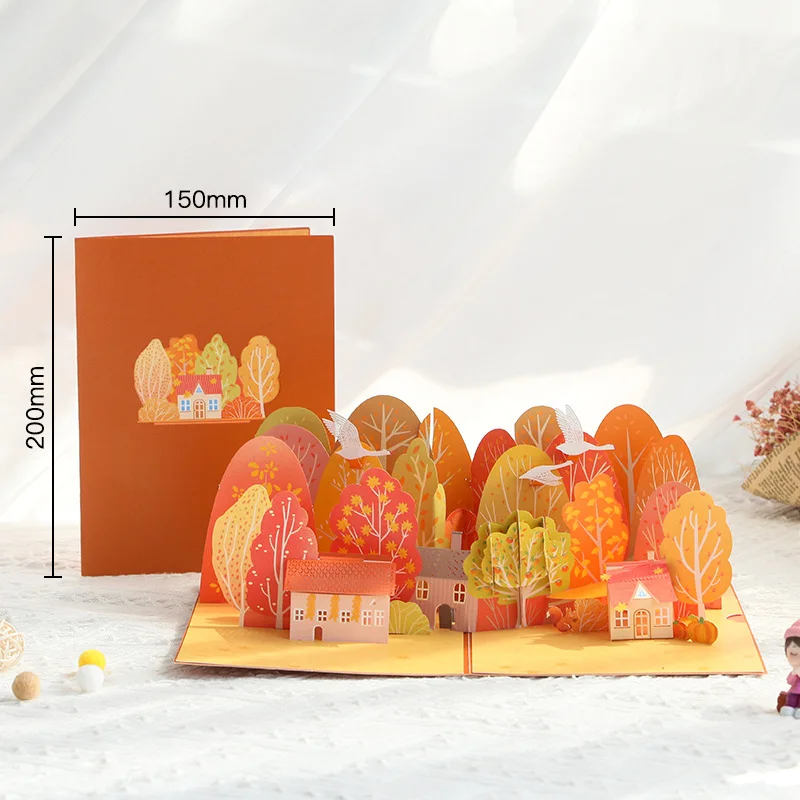 

5pcs Handmade Season Autumn 3D Pop UP Greeting Invitation Card For Valentine's Day Thanks Christmas Wedding Birthday Party Gift