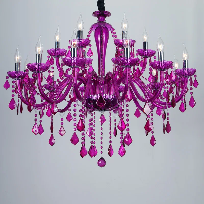 Luzes De Cristal De Cor Europeia Quarto Romântico Chandelier Clothing Room KTV Quarto Purple Chandelier Restaurante Lâmpadas