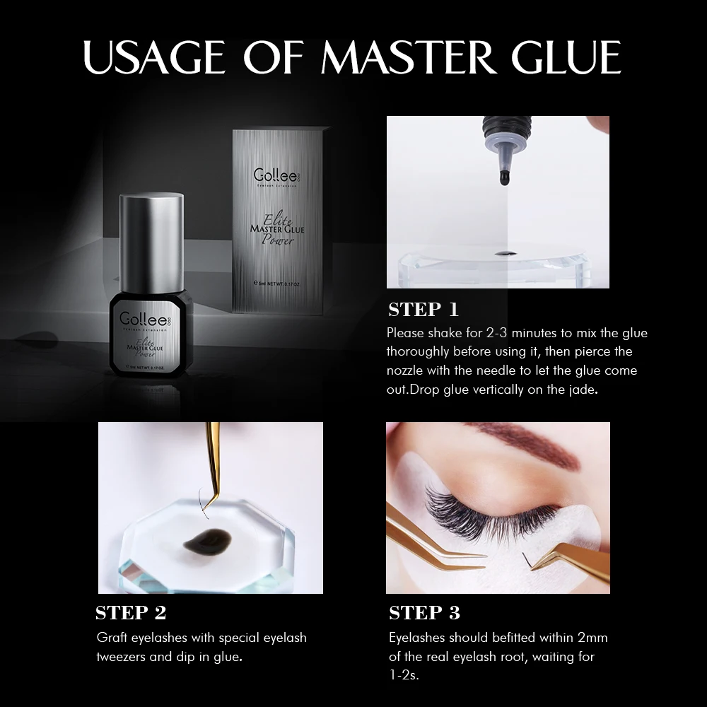 Gollee Master Glue 0.5 sec Low Humidity Eyelash Extension Glue Vegan Black Hypoallergenic Lashes Glue Waterproof  lashes glue