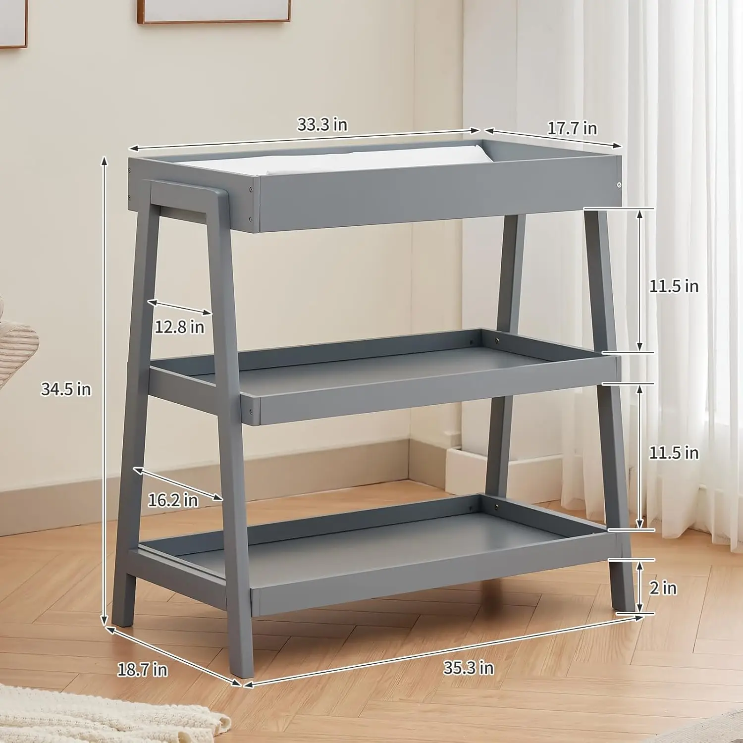 Baby Changing Table Portable Infant Diaper Changing Table with Waterproof Pad Wood Diaper Station with 2 Storage Shelves
