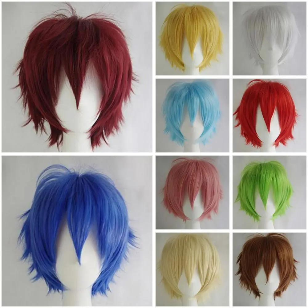 Men Women Multi-Color Short Straight Hairpiece Full Wig for Anime Party Cosplay
