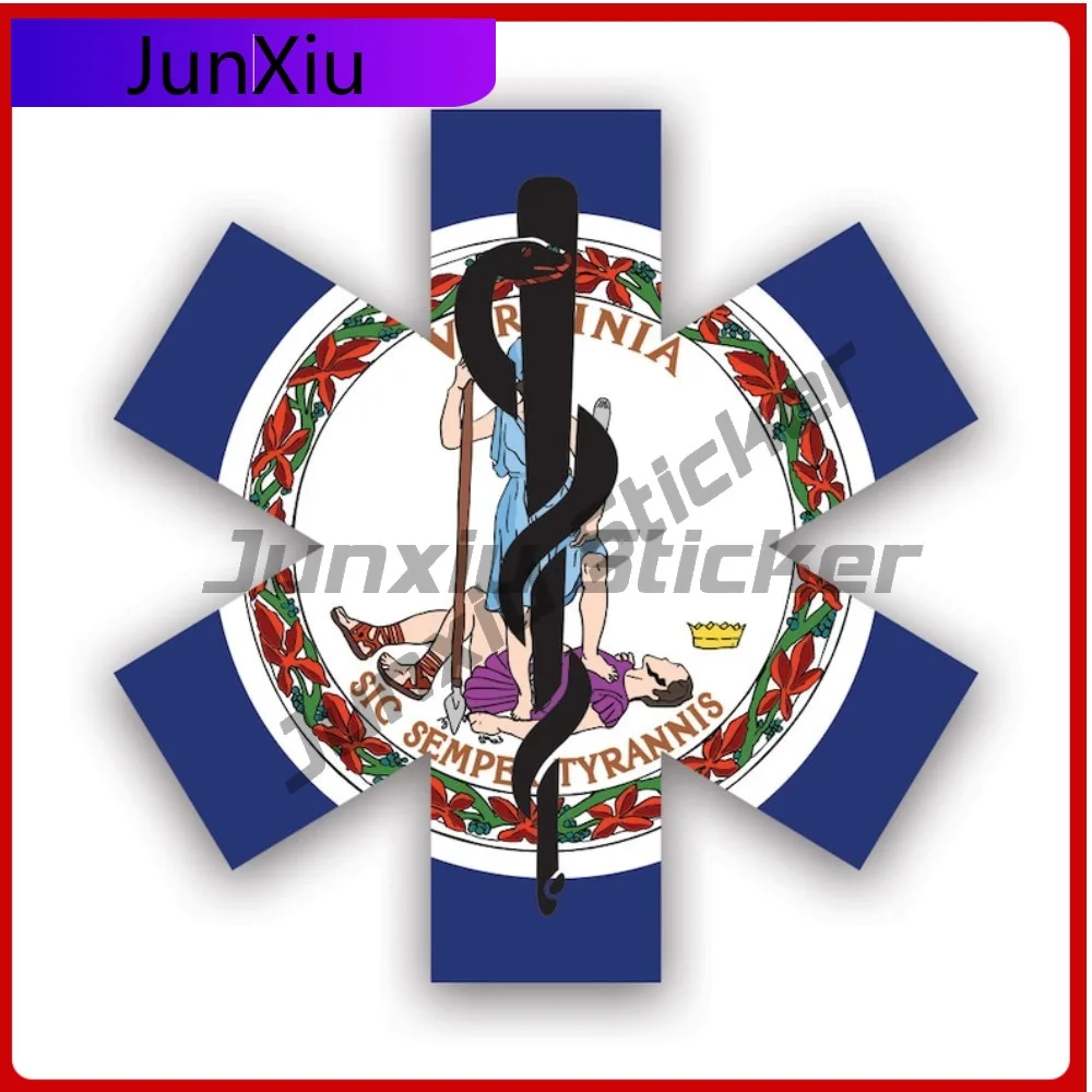 

Anime Virginia Star Of Life Flag Sticker Uv Protected Decalsems Emt Emergency Meidcal Services Rod Asclepius Va Stylish