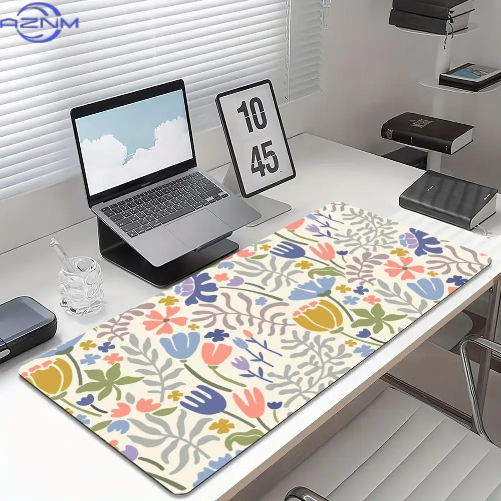Cute Mixed Spring Flower Large Extended Mouse Pad Non Slip Rubber Base Stitched Edge  Print for Gaming Work Station