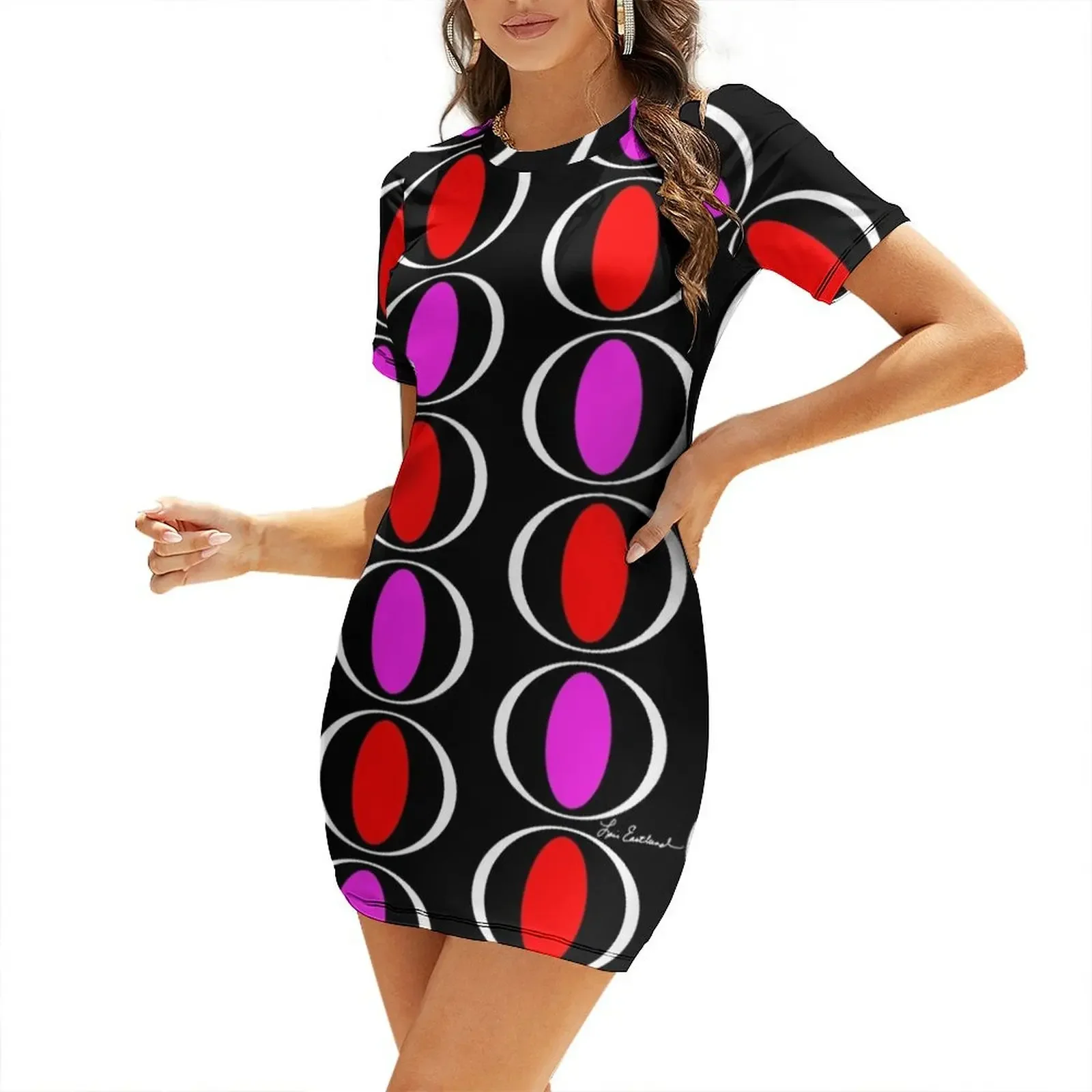 

Red Pink Mod Circles Short-Sleeved Dress evening dress women dress dresses for girls elegant women's dresses sale