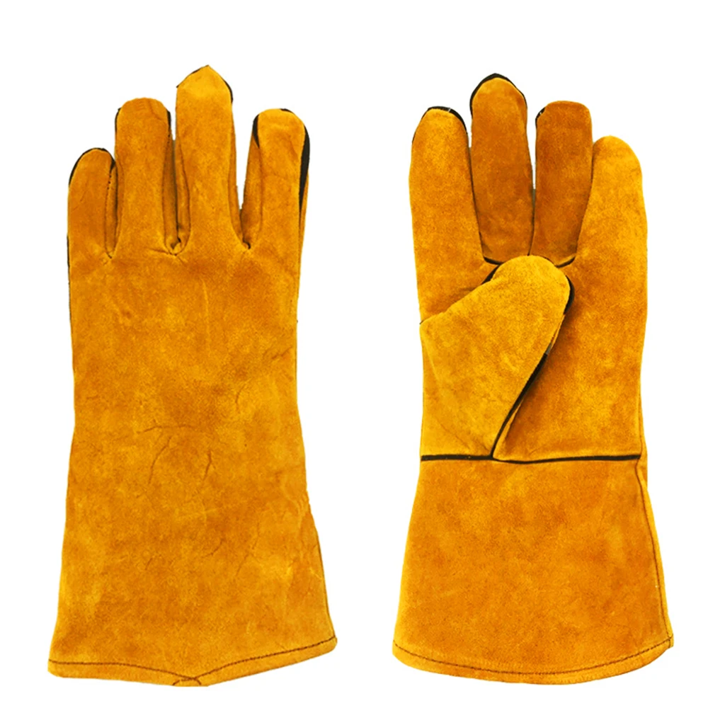 1 pair Men Women Cowhide Gloves garden working welding hunting leather working gloves heat & puncture resisting