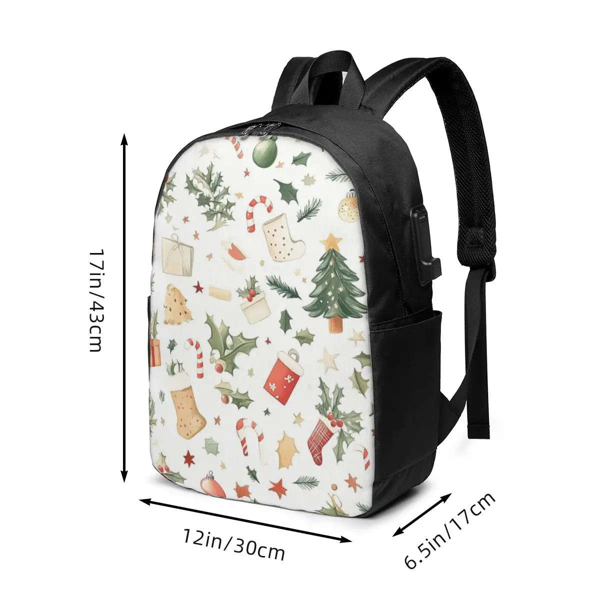 Christmas Holly And Berries Pattern Backpack Travel Notebook Bag Computer College Student School Bag Laptop Shoulder Bags
