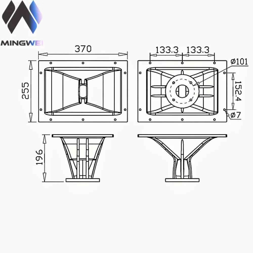 MW Audio 15" Fiberglas-Line-Array-Wellenleiterhorn 2" Halsöffnung, anschraubbar, 370x255x196mm für den Austausch von Hochleistungs-Mitteltöner-PA-Lautsprechern – Detail 1