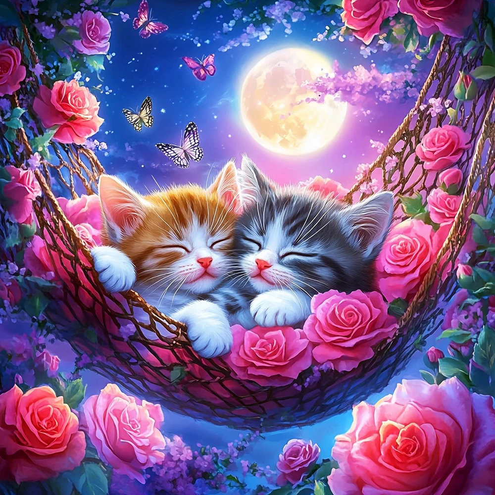 EverShine 5D-Diamantgemälde, Katze, DIY, voller Bohrer, Stickerei, Rose, Blume, Mosaik, Kätzchen, Tier, kreative Freizeit-Heimdekoration