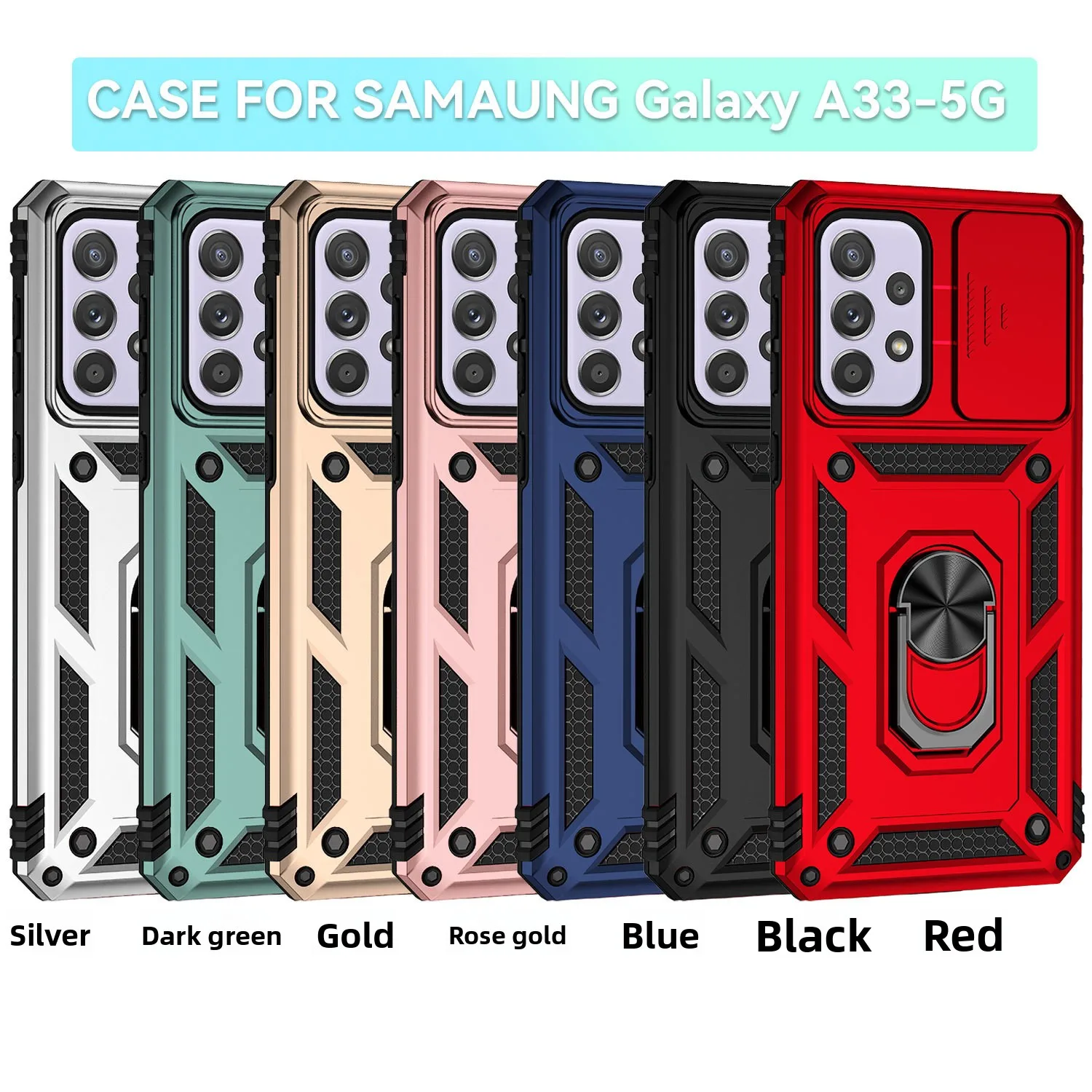 

Чехол для Samsung A33 Чехол для Samsung Galaxy A33 Capas PC Противоударный Armor Slide Camera Lens Ring Holder Fundas Galaxy A33