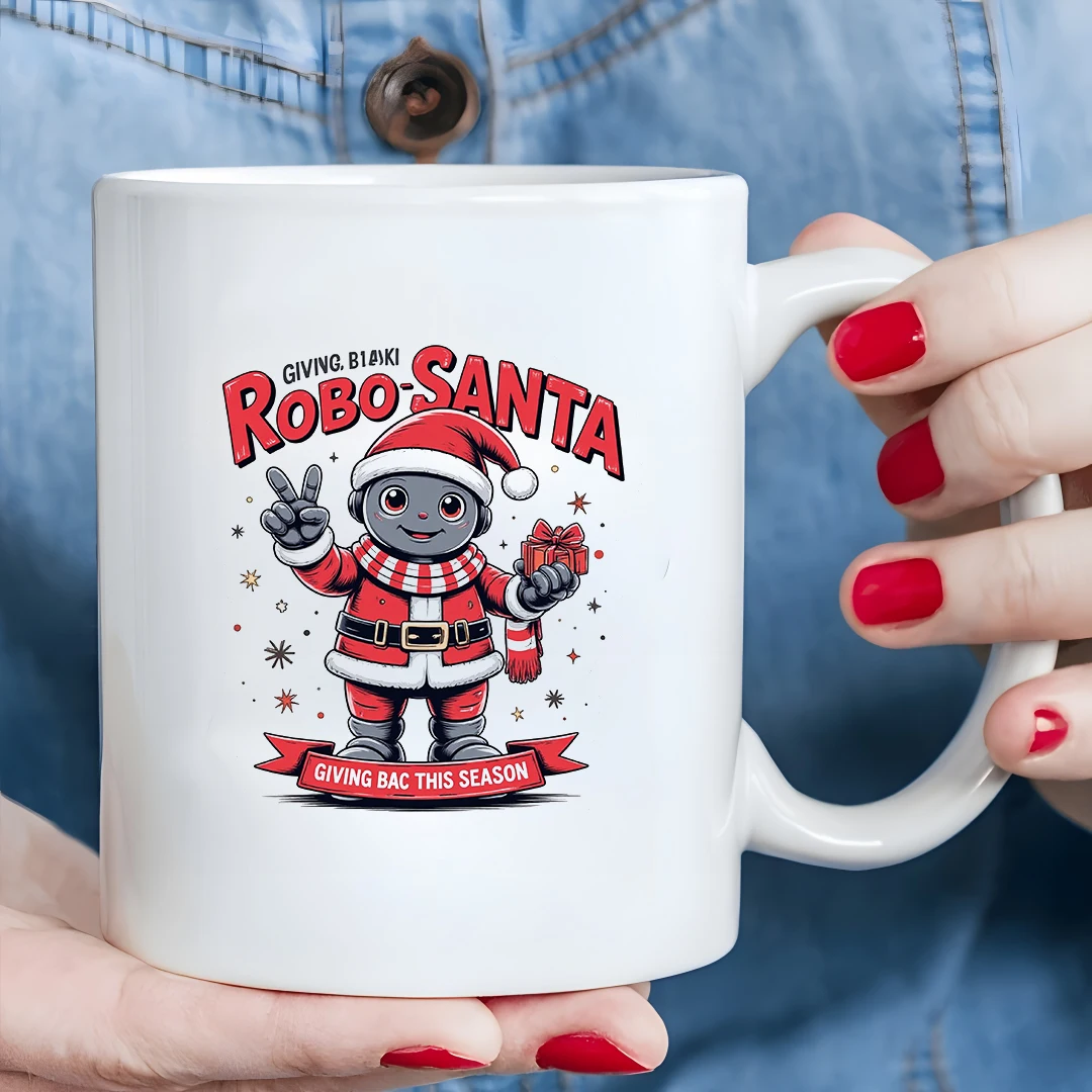 11oz Santa Claus Robot Mug + Cartoon Santa Claus Cup Christmas Gift Kids Cup Family Office Coffee Cup