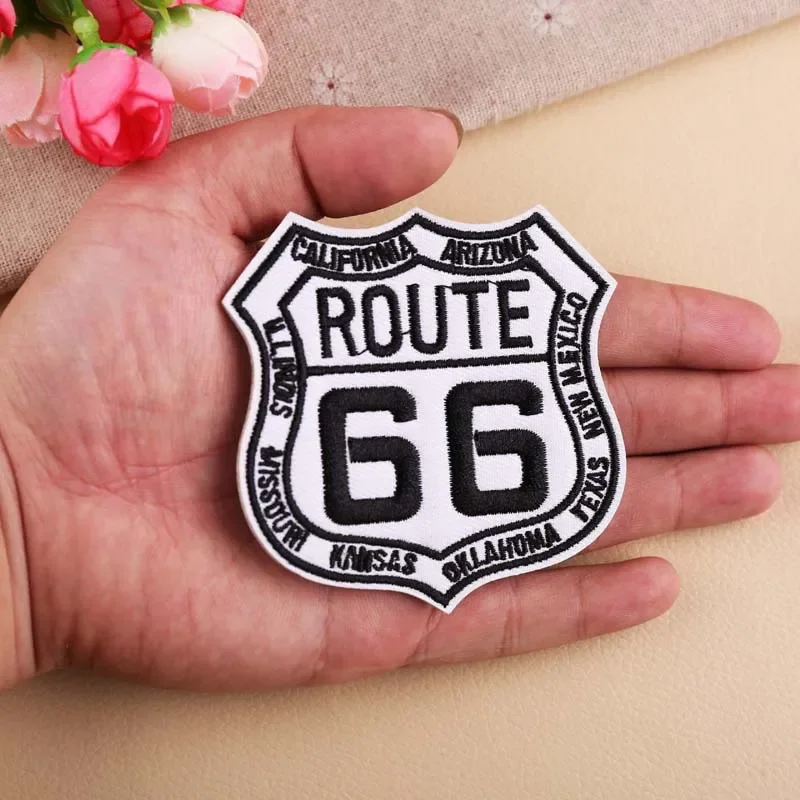 California Route 66 Badges Cloth Appliques Santa Monica Trail End Iron on Embroidery Patches America Arizona US Emblem Stickers