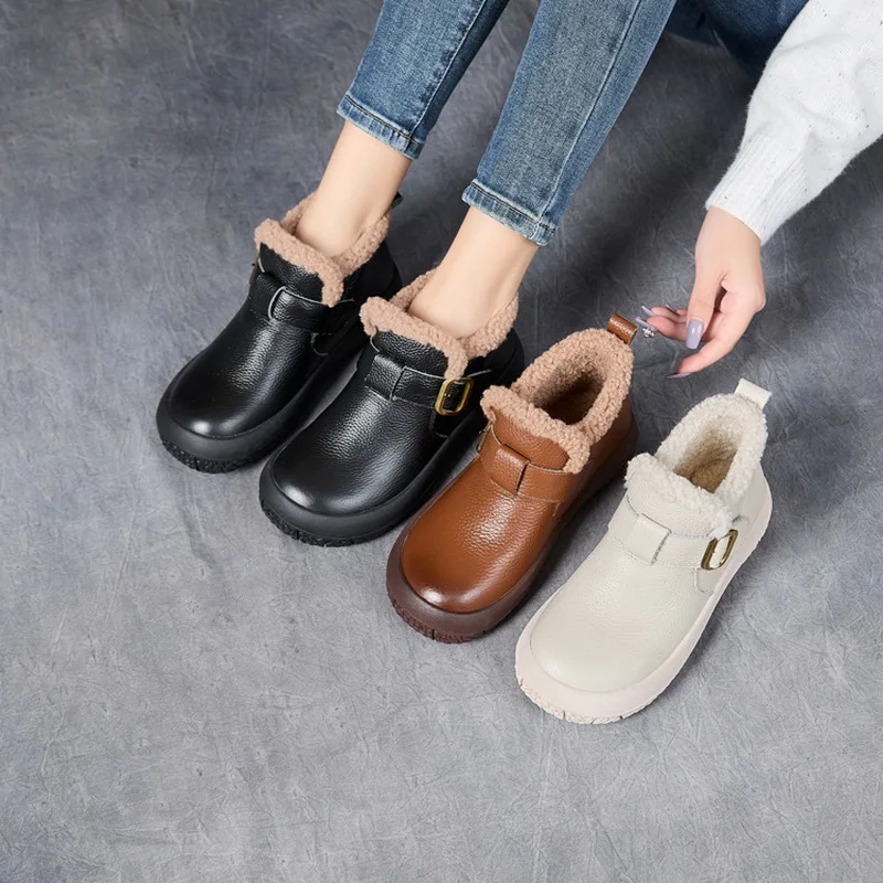 

Autumn and winter head layer cowhide short boots warm and fluffy snow boots non-slip soft soled comfortable boots for women