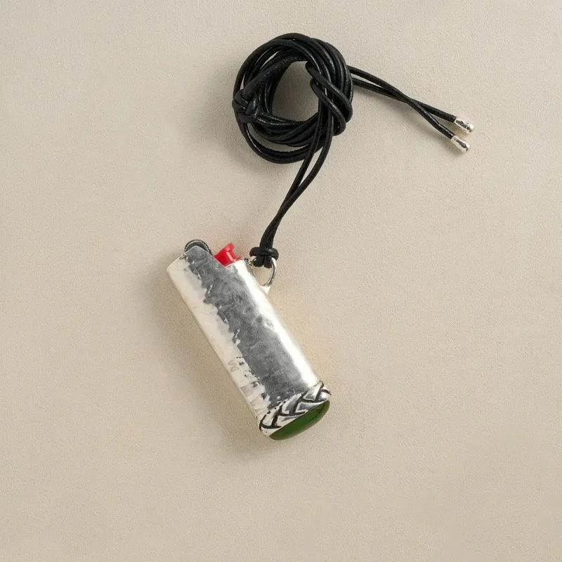 Hip Hop Trend Exaggerates Heavy Industry Makes Old Folded Lighter Shell Shape Pendant Long Chain Necklace Niche Woven Rope