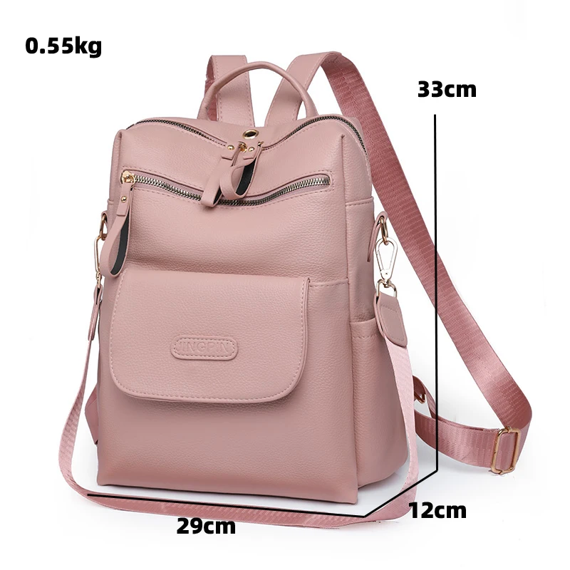 2023 Leather Backpack Women Solid Color Fashion Trend Casual Large Capacity Ladies Travel Bag School Backpack for Teenage Girls