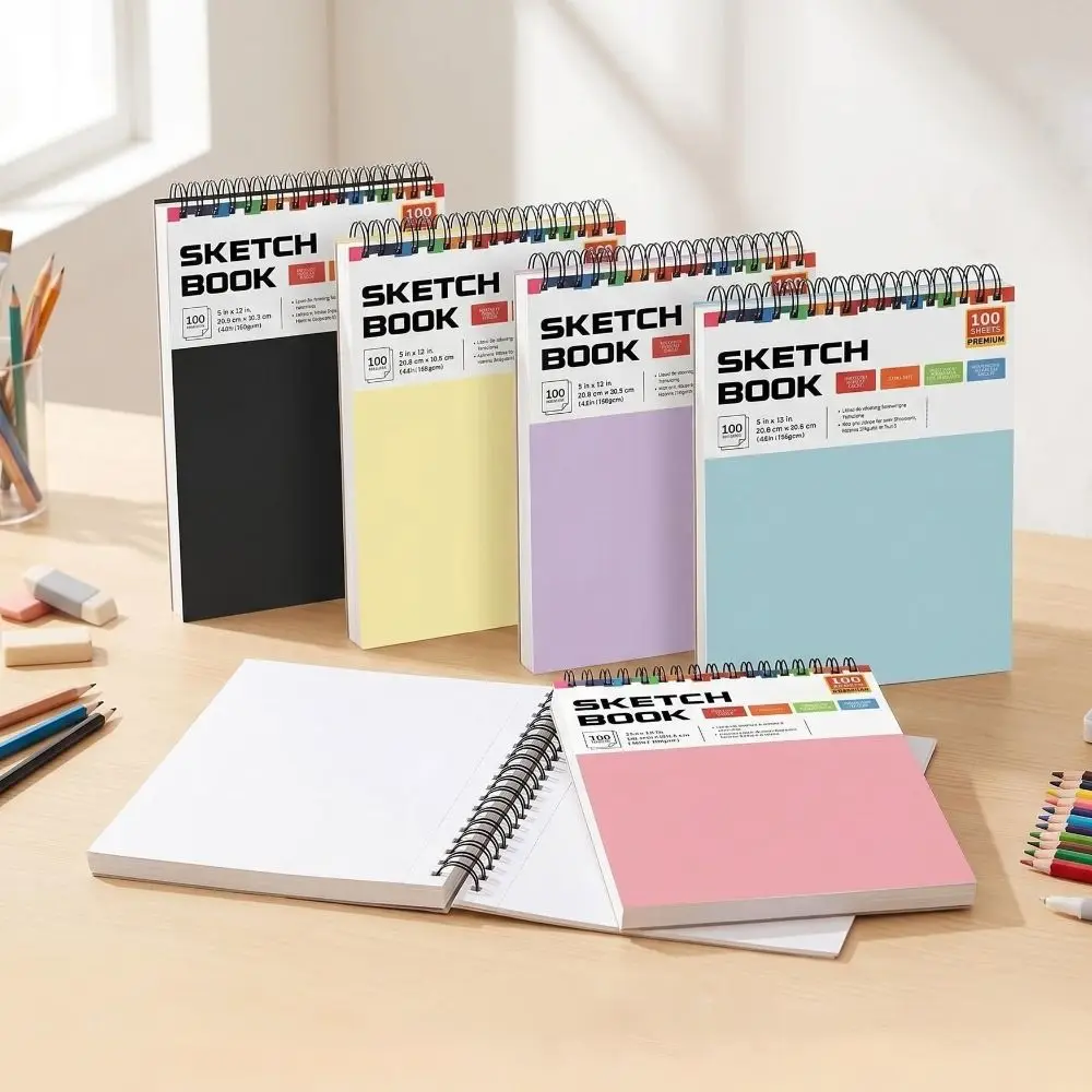 New Top Spiral Binding A4 Sketchbook 100gsm Hardcover Sketch Pad Blank Paper 100 Sheets Drawing Pad