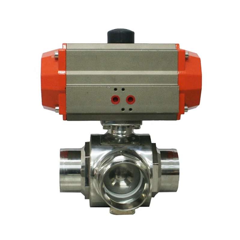 

Stainless steel welded sanitary pneumatic pneumatic three-way ball valve