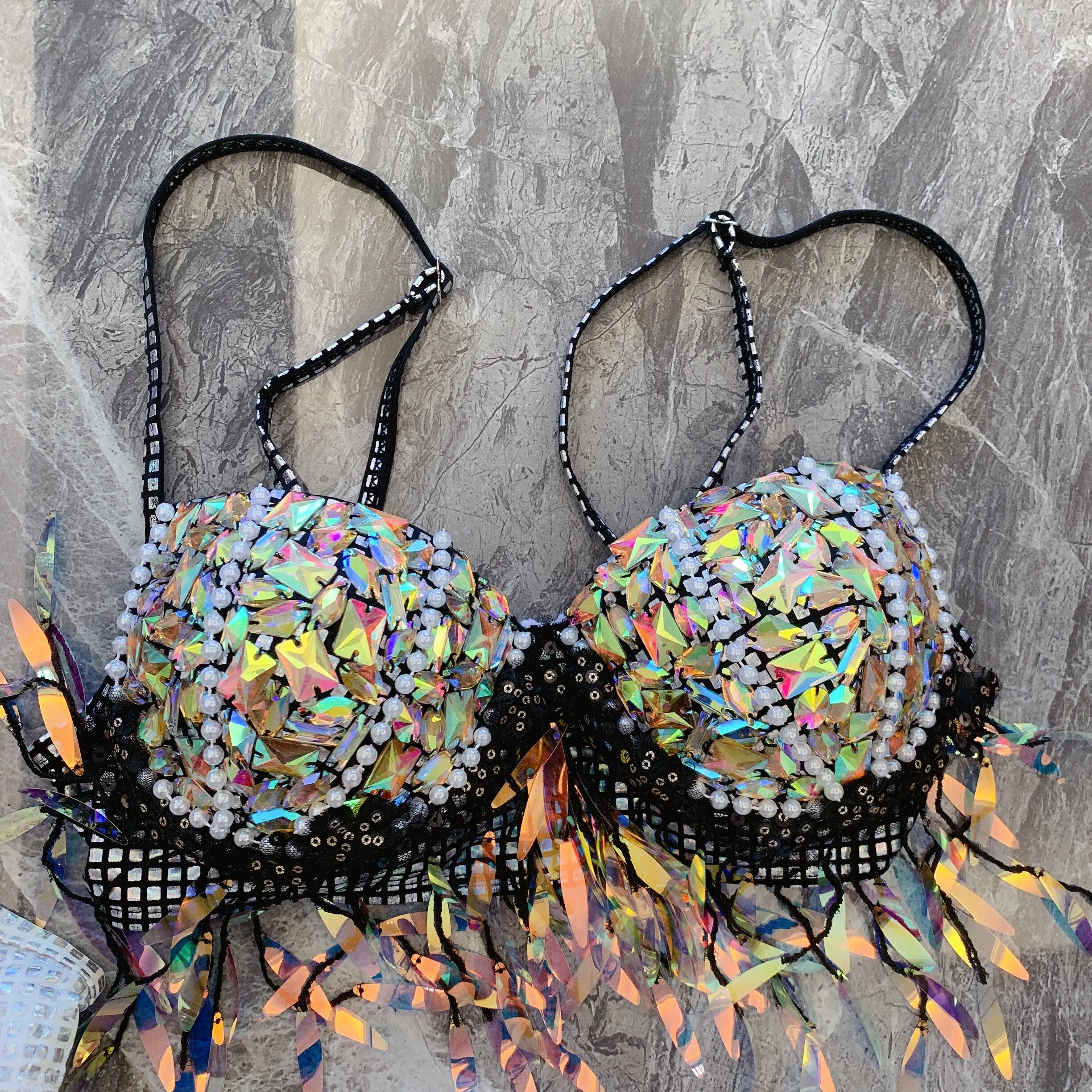 

Handmade Sequined Bikini Sexy High Waisted Belly Covering Corset With Neck Ties, Backless Hot Spring Vacation Split Swimsuit