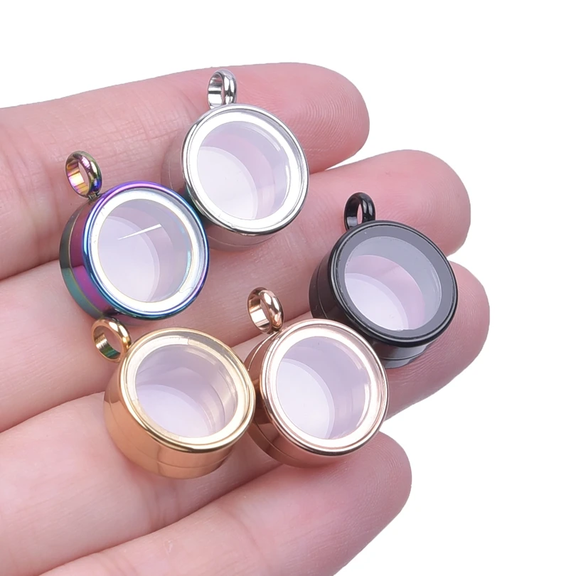 2PC 10/15mm Round Photo Relicario Locket Pendant Stainless Steel Floating Chams For Necklace Jewelry Making DIY Women Men Gift