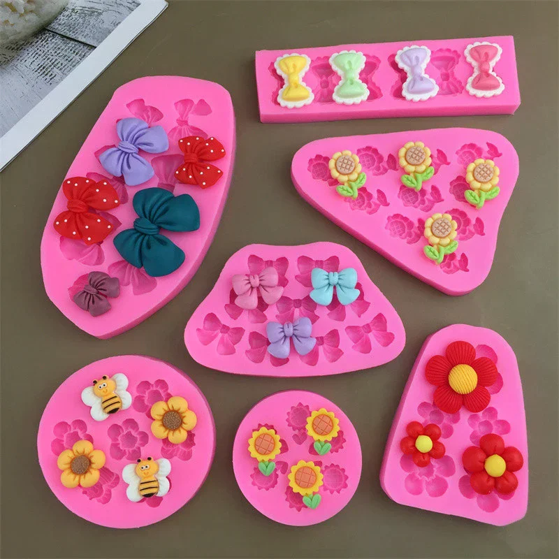 Silicone Molds Mold Cute Cartoon Flowers Bow Bee Fondant DIY Cupcake Fondant Cake Decorating Chocolate Candy Baking