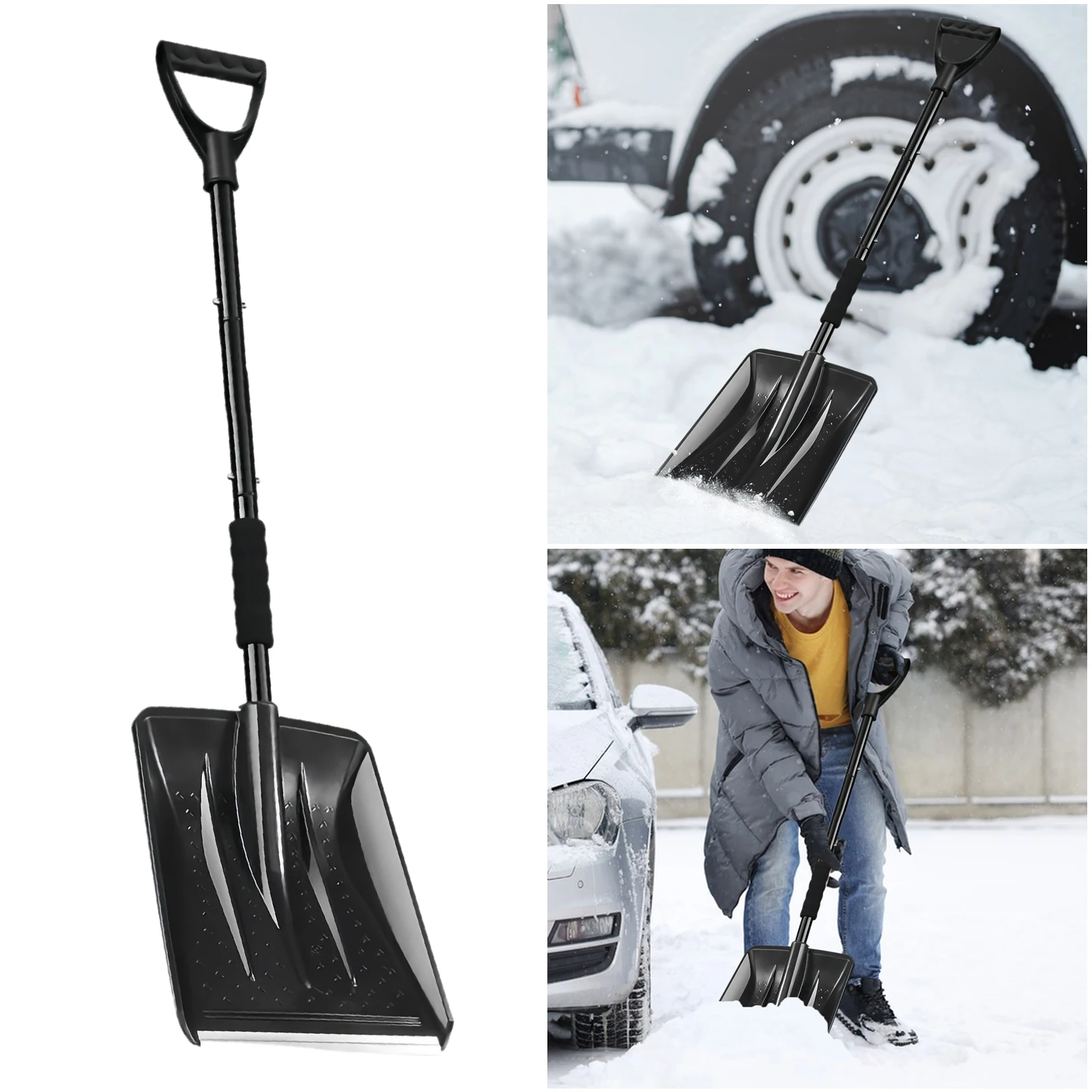 Adjustable Car Snow Shovel Large Capacity Telescopic Ice Shovel Detachable Rotating Snow Removal Shovel for Home Garden Camping