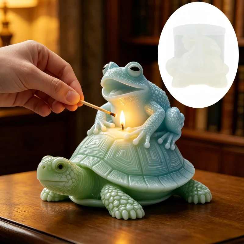 Frog lying on turtle shaped candle silicone mold smiling turtle and frog resin gypsum mold handicraft mold