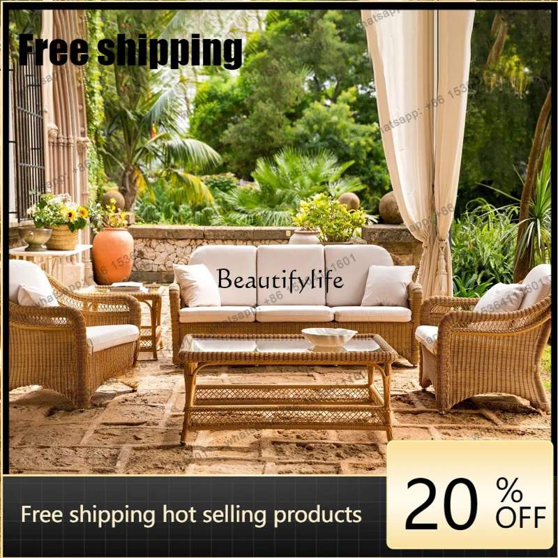 Customization Outdoor Sofa Courtyard Villa Rattan Furniture Hotel Outdoor Garden Rattan Chair Sofa
