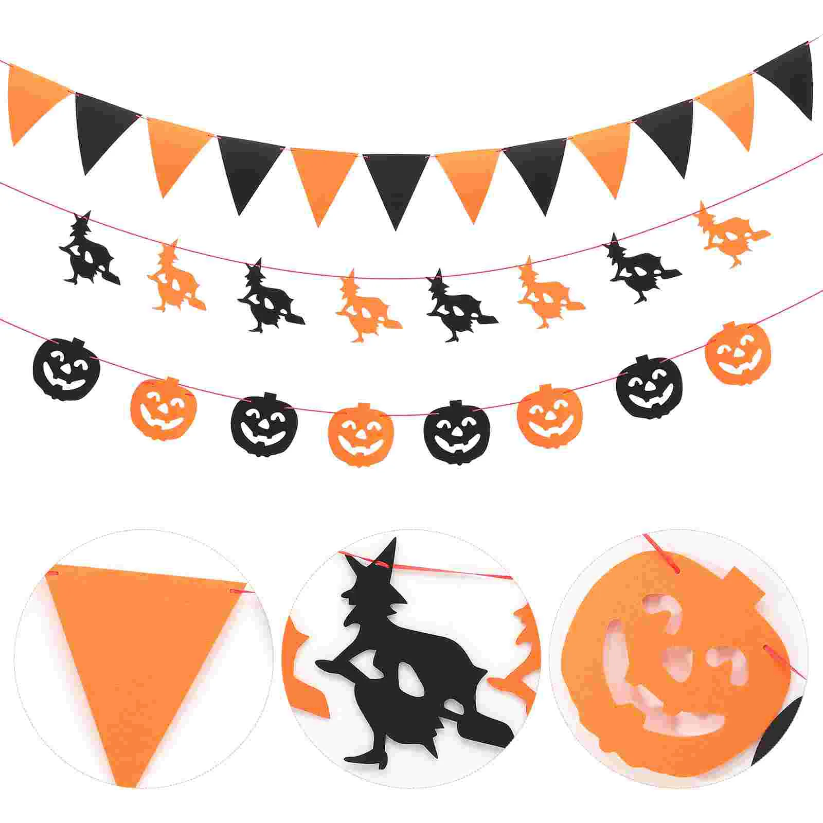 

3 Pcs Hanging Ghost Halloween Decorations Non-woven Burlap Flag Garland Banner Ornament Pumkin Decorating Orange Fabric Festive