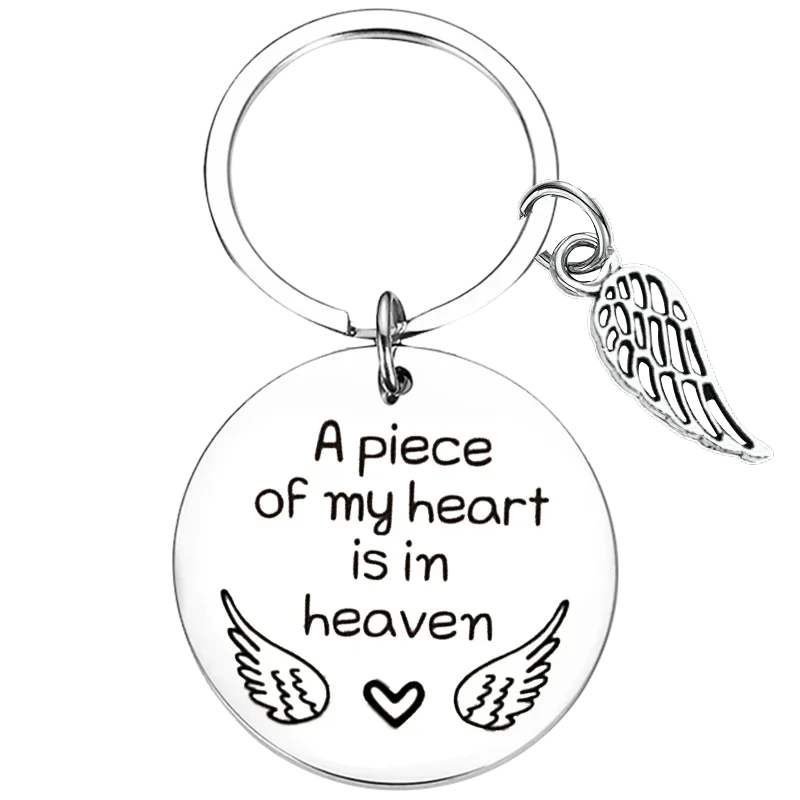 Cute A Piece of My Heart is in Heaven Memorial Gift Keychain Loss of dad mom sympathy gift Key Chain Pendant