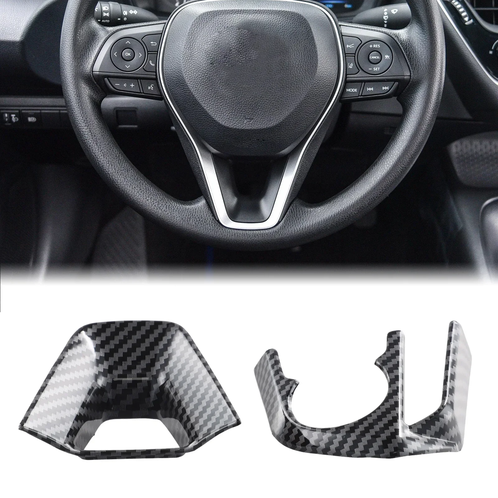 23) Transform Your For Toyota For RAV4 Interior with Carbon Fiber Styled 3Pcs Steering Wheel Button Panel Cover Trim