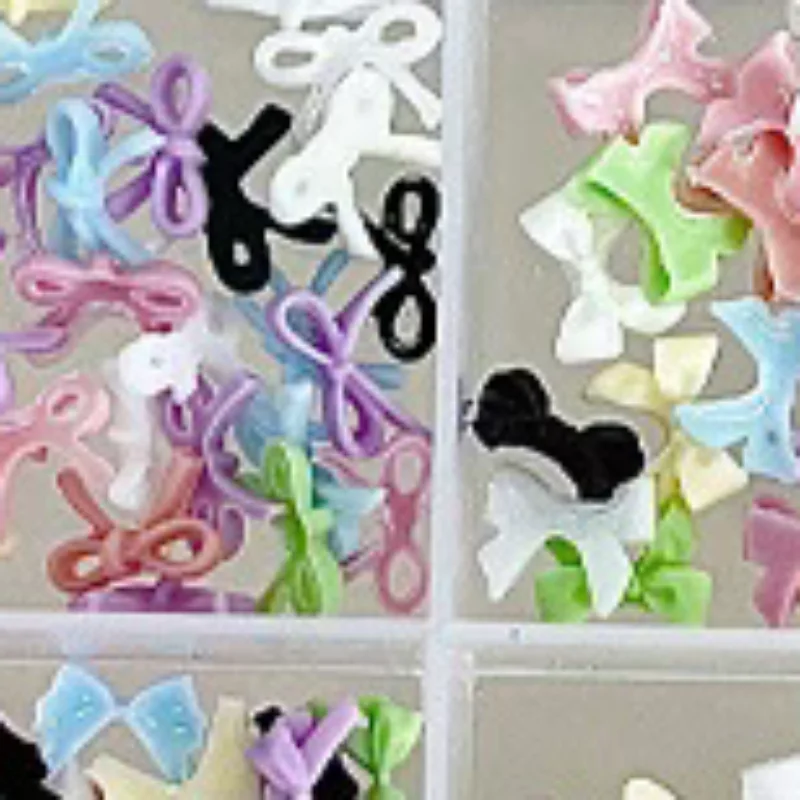 12 Grids Colorful Bowknot Set Resin Ribbon Nail Art Accessories Decoration DIY Manicure Mini Nail Gems