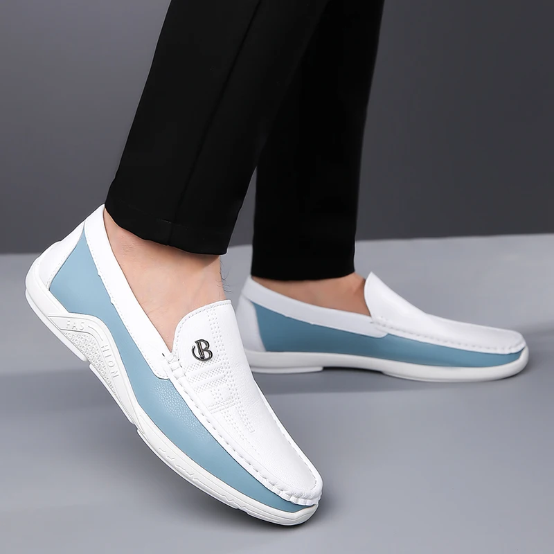 High Quality Genuine Leather Shoes Men Fashion Casual White Slip-on Men's Loafers Comfortable Soft Flat Light Moccasins For Men