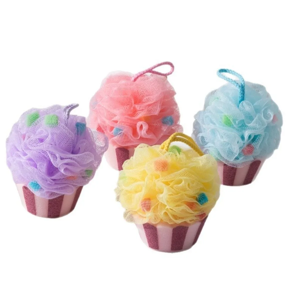 Soft Cartoon Shape Bath Bubble Ball Ice Cream Design Hanging Loop Foaming Sponge Simulation Cake Body Skin Cleaner Body Cleaning