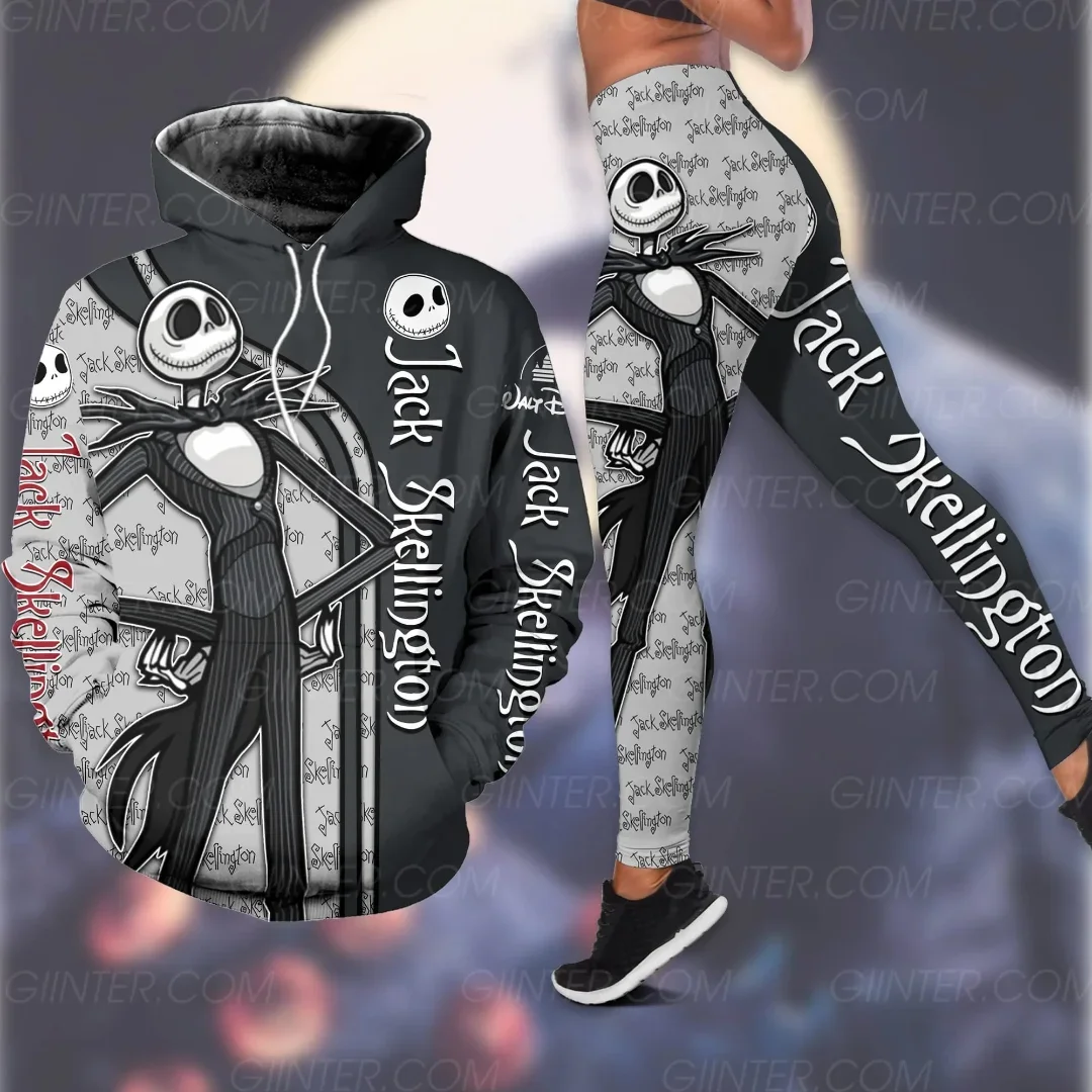 Disney Jack Skellington Combo Hoodie and Leggings Suit Women\'s Sally Hoodie Yoga Pants Sweatpants Fashion Tracksuit Set