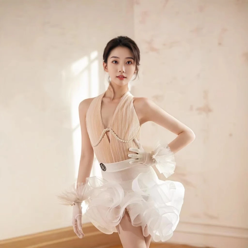 Dziewczęca Czarna Seksowna Sukienka do Tańca Latynoamerykańskiego Kobieta Strój na Zawody Tańca Towarzyskiego Damski Bez Pleców Chacha Rumba Tango Treningowy Kostium Taneczny