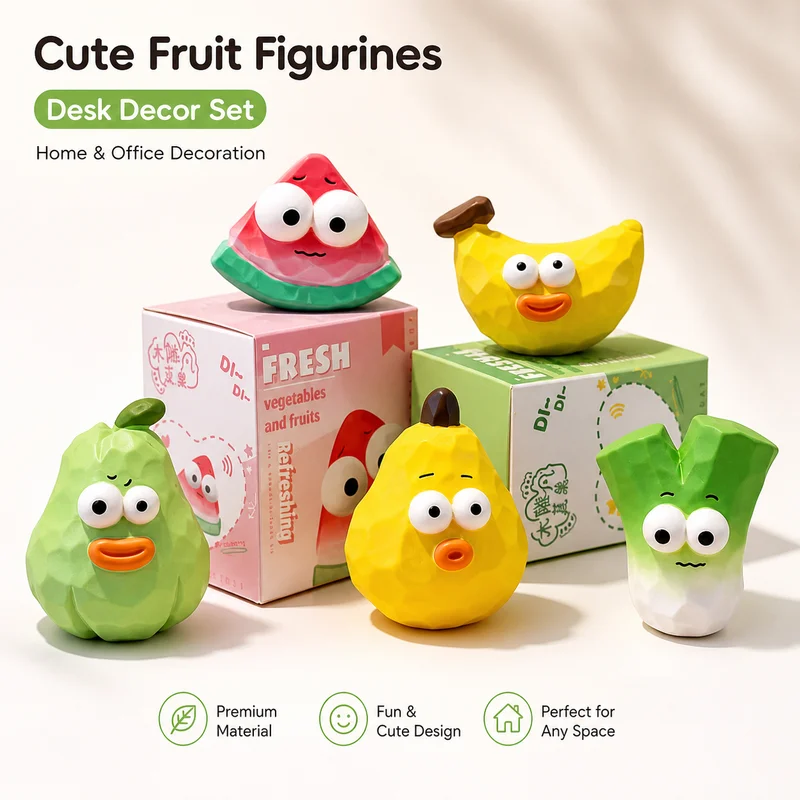 4pcs Wood Carving Style Fruit Vegetable Resin Ornaments Trendy Interior Decor Cute Household Desktop Decoration Birthday Gift