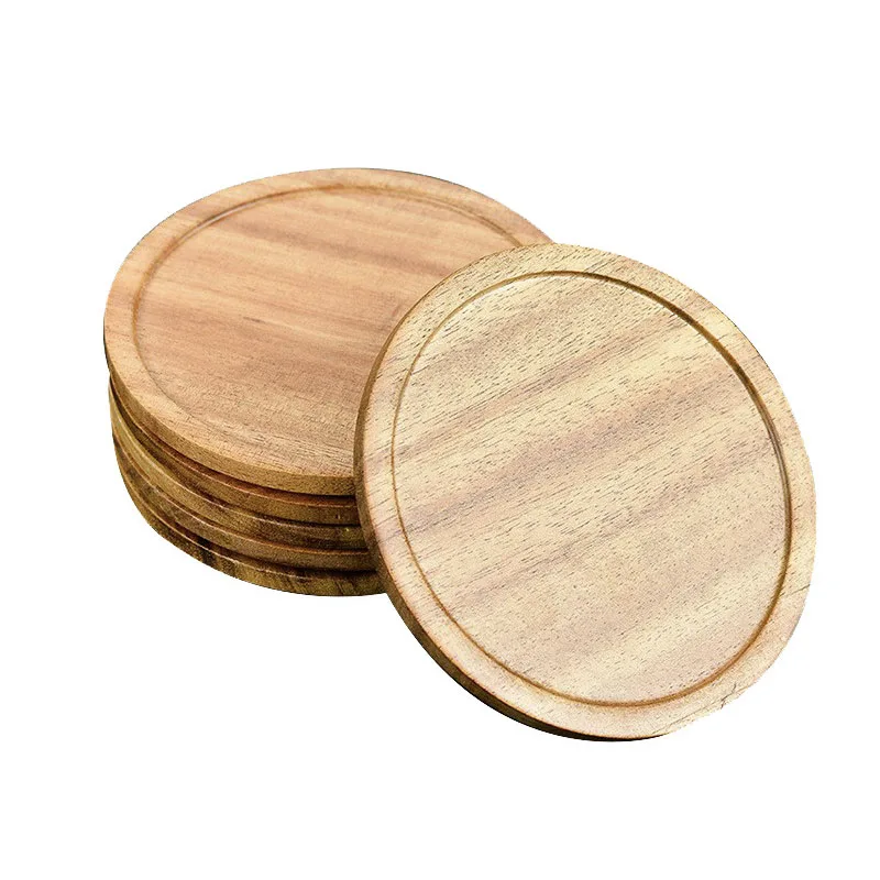 4 Inch Acacia Wood Coaster for Coffee Table Dining Table, Bar, Round Cup Mat for Drinks