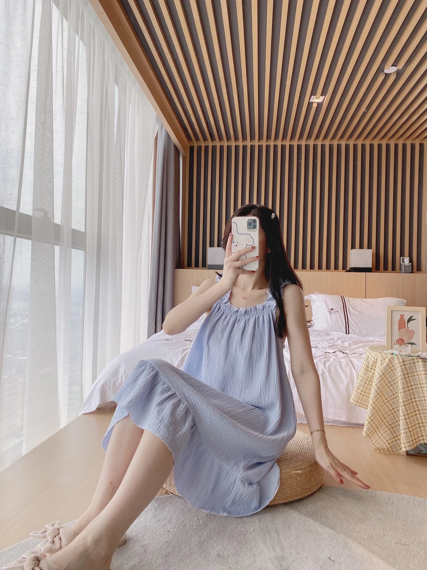 

2026 Summer New Style Nightdress Ladies 100% Cotton Crepe Thin Vest Suspender Skirt Loose Long Skirt Sweet And Cute Home Skirt