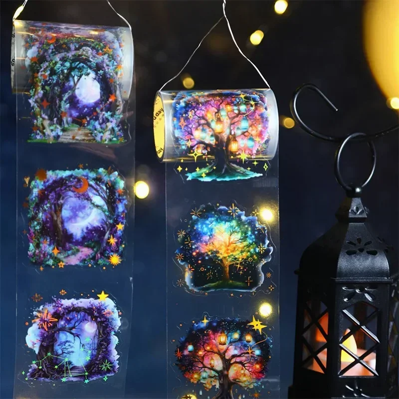 

1 рулон огни леса светлячок ночная серия ночной пейзаж ландшафтный дизайн ПЭТ лента для скрапбукинга бронзовый коллаж клей подложка 60 мм * 2 м