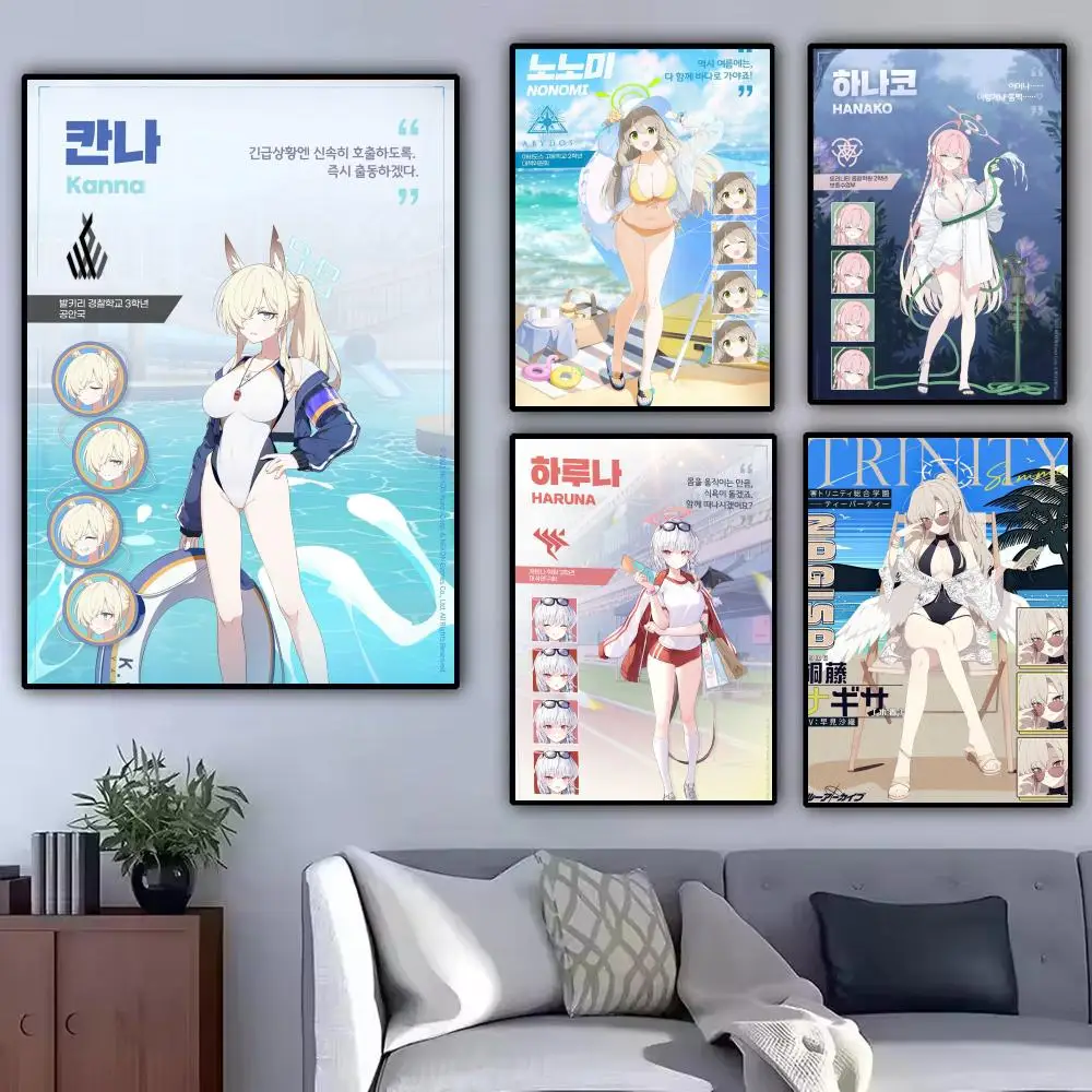 Anime Cute B-Blue Archive Painting Calligraphy Modern Canvas Poster Wall Art Aesthetic Bedroom Decor for Cafe Home Gift