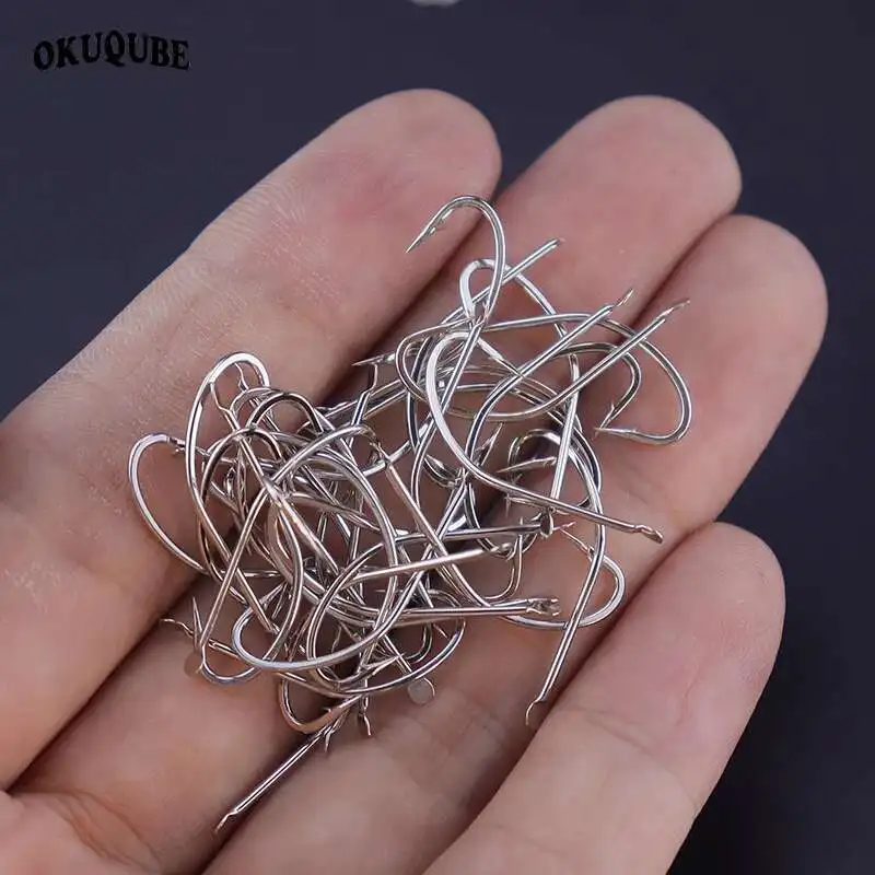 

50pcs/lot Fishing Hooks Set High Carbon Stainless Steel Barbed Carp Fish Hook Flattened Handle Sharped Tip White Fishhooks 1-10#